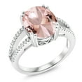 thumbnail image 1 of Gem Stone King 5.21 Cttw Peach Nano Morganite Ring for Women | 925 Sterling Silver | Oval 12X10MM | Gemstone October Birthstone | Available in Size 5, 6, 7, 8, 9, 1 of 5