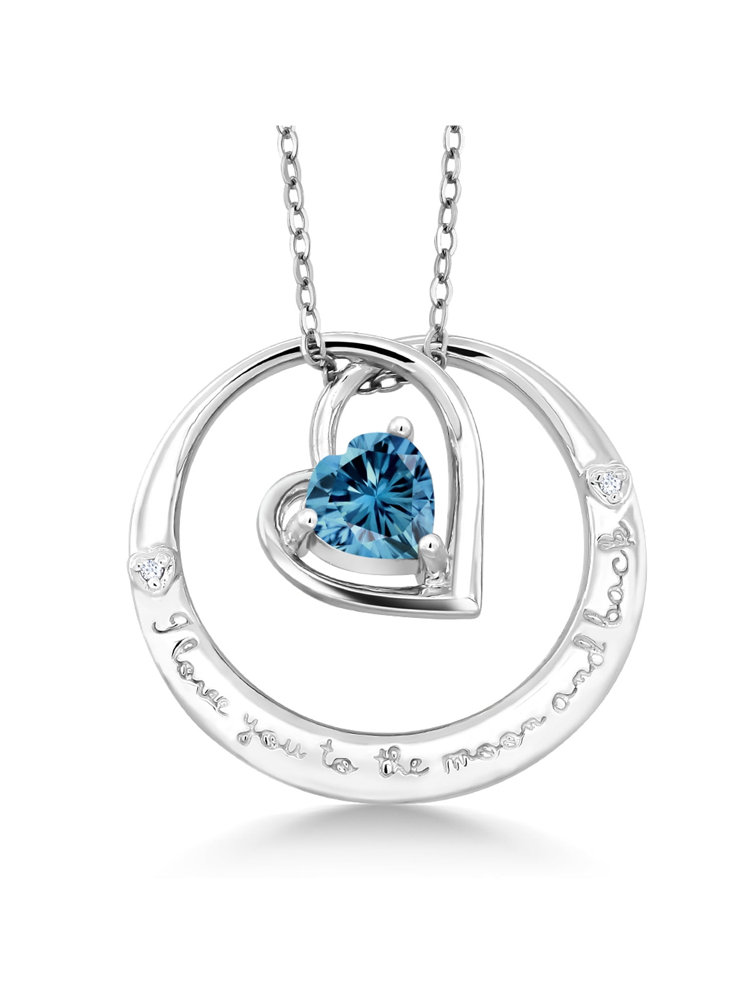 New Stamped 925/Platinum GENUINE Blue Moissanite Diamond Heart Pendant selling Necklace