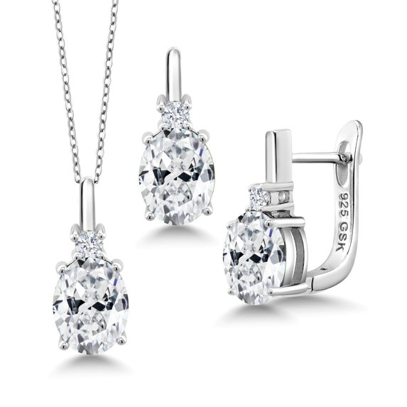 Gem Stone King 925 Sterling Silver Pendant and Earrings Jewelry Set 9x7mm Set with White Zirconia