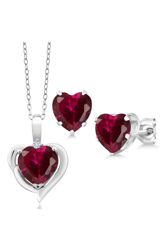 925 Sterling Silver Pendant and Earrings Jewelry Set Created Ruby Moissanite (5.12 Cttw)