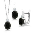 thumbnail image 1 of Gem Stone King 925 Sterling Silver Pendant and Earrings Jewelry Set Onyx Moissanite (6.20 Cttw), 1 of 4