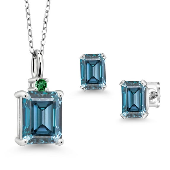 Gem Stone King 925 Sterling Silver Pendant and Earrings Jewelry Set Persian Blue Moissanite Moissanite Persian Blue (3.19 Cttw)