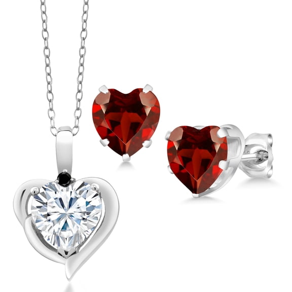 Gem Stone King 925 Sterling Silver Pendant and Earrings Jewelry Set with Near Colorless Heart Shape 5.42cttw Moissanite and Diamond