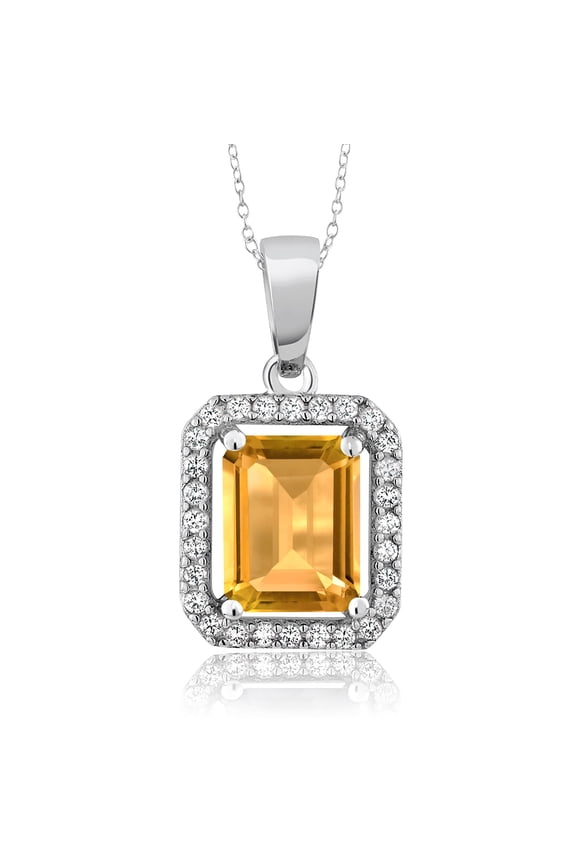925 Sterling Silver Pendant with 18 inch Chain Octagon Yellow Citrine Moissanite (2.61 Cttw)