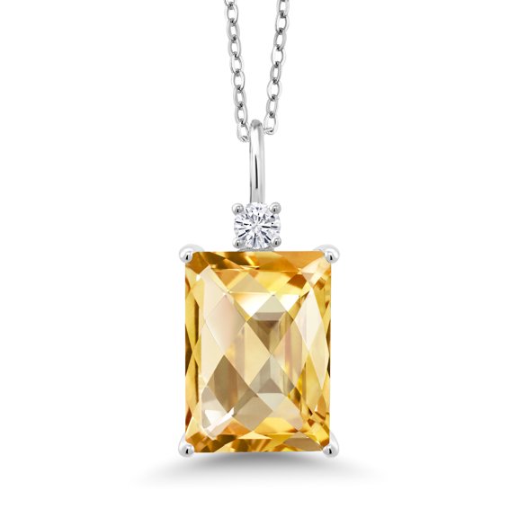 Gem Stone King 925 Sterling Silver Pendant with Chain Citrine Moissanite (6.86 Cttw)