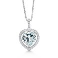 thumbnail image 1 of Gem Stone King 925 Sterling Silver Pendant with Chain Heart Shape Sky Blue Simulated Aquamarine and Moissanite (5.64 Cttw), 1 of 3