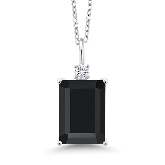 Gem Stone King 925 Sterling Silver Pendant with Chain Onyx Moissanite (6.70 Cttw)
