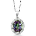thumbnail image 1 of Gem Stone King 925 Sterling Silver Pendant with Chain Oval Green Mystic Quartz and Moissanite (3.92 Cttw), 1 of 3