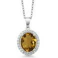 thumbnail image 1 of Gem Stone King 925 Sterling Silver Pendant with Chain Oval Whiskey Quartz and Moissanite (3.32 Cttw), 1 of 3