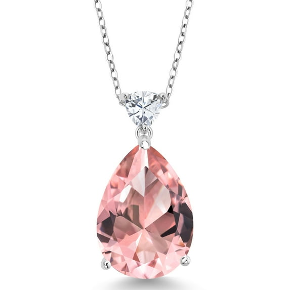 Gem Stone King 925 Sterling Silver Pendant with Chain Pear Shape Nano Morganite Moissanite (10.82 Cttw)