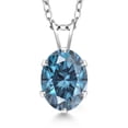 thumbnail image 1 of Gem Stone King 925 Sterling Silver Pendant with Chain Persian Blue Oval Moissanite (1.38 Cttw), 1 of 6