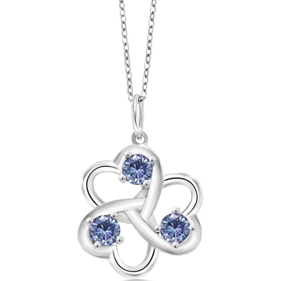 Gem Stone King 925 Sterling Silver Persian Blue Moissanite Pendant Necklace for Women | 0.69 Cttw | Gemstone Birthstone | Round 4MM | With 18 inch Chain