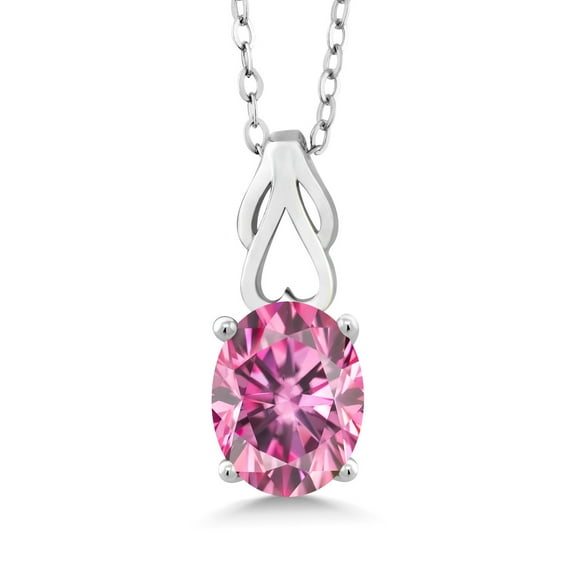 Gem Stone King 925 Sterling Silver Pendant with Chain Pink Oval Moissanite (2.00 Cttw)