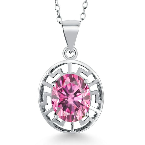 Gem Stone King 925 Sterling Silver Pendant with Chain Pink Oval Moissanite (2.82 Cttw)