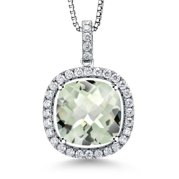 Gem Stone King 925 Sterling Silver Pendant with Chain Prasiolite Moissanite (11.25 Cttw)