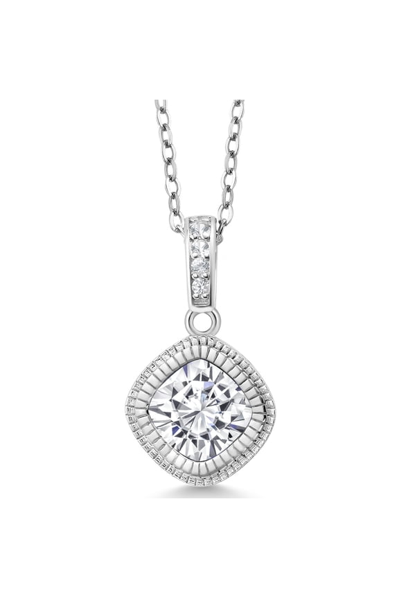925 Sterling Silver Pendant with Chain Set with Near Colorless (GH) Moissanite (1.75 Cttw)