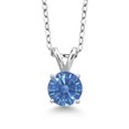thumbnail image 1 of Gem Stone King 925 Sterling Silver Pendant with Chain Set with Round Fancy Blue Zirconia, 1 of 3