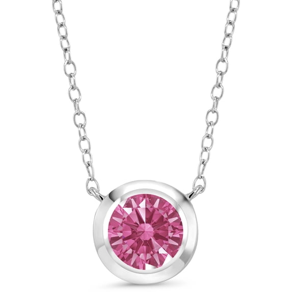 Gem Stone King 925 Sterling Silver Pendant with Chain Solitaire Necklace Set with Round Red Zirconia
