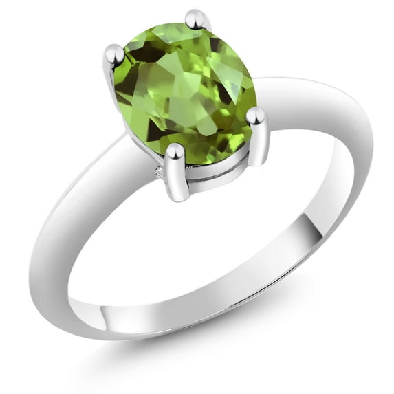 Gem Stone King 2.10 Cttw Peridot Solitaire Ring for Women | 925 Sterling Silver | Gemstone Birthstone | Oval 9X7MM | Available in Size 5, 6, 7, 8, 9