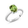 thumbnail image 1 of Gem Stone King 925 Sterling Silver Peridot Solitaire Ring for Women (2.10 Cttw, Gemstone Birthstone, Oval 9X7MM, Available 5,6,7,8,9), 1 of 4