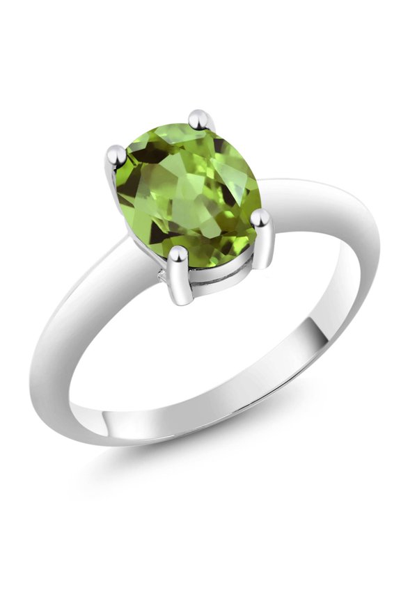 925 Sterling Silver Peridot Solitaire Ring for Women (2.10 Cttw, Gemstone Birthstone, Oval 9X7MM, Available 5,6,7,8,9)