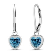 GEM STONE KING 925 Sterling Silver Persian Blue Moissanite Leverback Earrings for Women | 1.60 Cttw | Gemstone Birthstone | 6MM Heart Shape