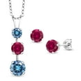 thumbnail image 1 of Gem Stone King 925 Sterling Silver Persian Blue Moissanite and Red Created Ruby Pendant and Earrings Jewelry Set for Women (2.83 Cttw, Gemstone Birthstone, with 18 inch Chain), 1 of 3