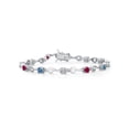 thumbnail image 1 of Gem Stone King 925 Sterling Silver Persian Blue Moissanite and Red Created Ruby and White Lab Grown Diamond Bracelet for Women (2.17 Cttw, Gemstone Birthstone, Round 4MM, 6.5 inch), 1 of 6