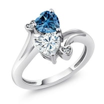 Gem Stone King 925 Sterling Silver Persian Blue Moissanite Ring for Women (1.63 Cttw, Heart Shape 6MM, Gemstone Birthstone, Size 8)