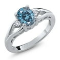 thumbnail image 1 of Gem Stone King 925 Sterling Silver Persian Blue Moissanite and White Created Sapphire 3 Stone Engagement Ring for Women | 1.46 Cttw | Oval 8X6MM | Round 2MM | Gemstone Birthstone | Size 7, 1 of 4