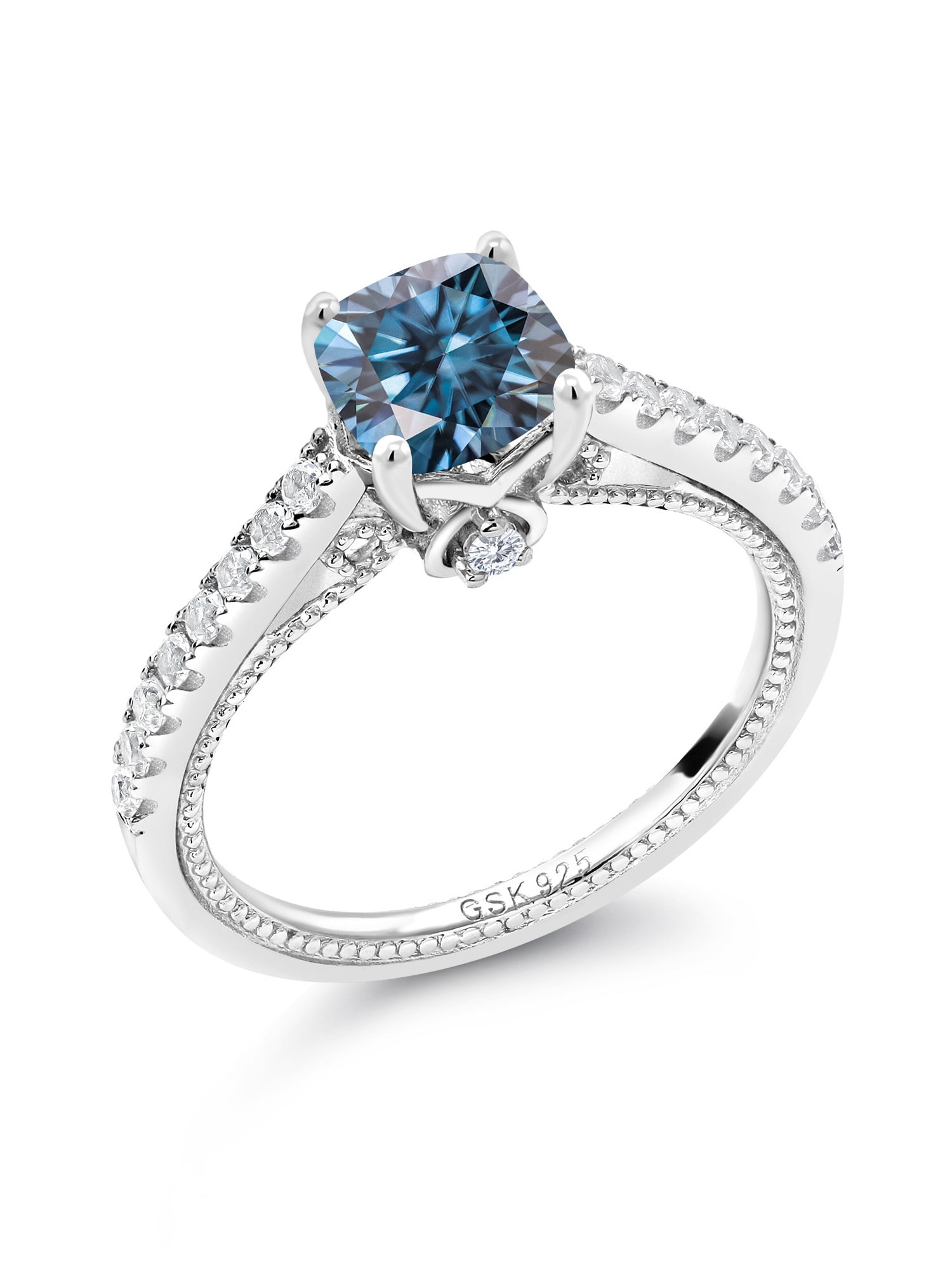 Gem Stone King 2.40 Ct Round Persian Blue Moissanite Engagement Ring – 925 Sterling Silver, Sizes 5-9