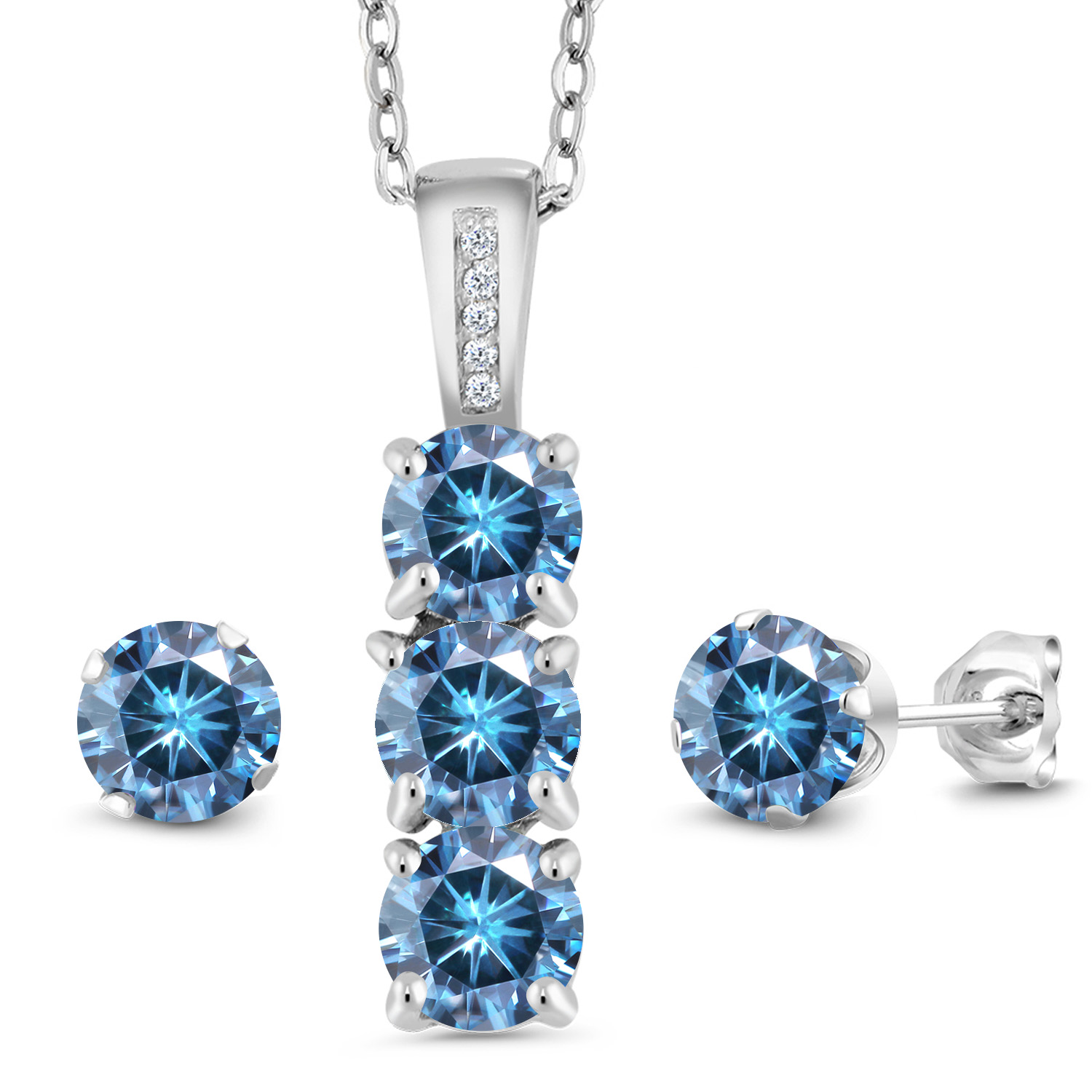Gem Stone King 925 Sterling Silver Persian Blue Moissanite and White ...