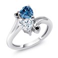 thumbnail image 1 of Gem Stone King 925 Sterling Silver Persian Blue Moissanite White Moissanite and Black Diamond Ring for Women (1.63 Cttw, Heart Shape 6MM, Gemstone Birthstone, Size 8), 1 of 6