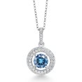 thumbnail image 1 of Gem Stone King 925 Sterling Silver Persian Blue Moissanite and White Moissanite Pendant Necklace for Women (1.05 Cttw, Round 6MM, 18" Silver Chain), 1 of 3