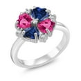 thumbnail image 1 of Gem Stone King 925 Sterling Silver Pink Created Sapphire and Blue Created Sapphire Ring for Women (2.28 Cttw, Heart Shape 5MM, Gemstone September Birthstone, Size 7), 1 of 3