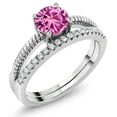 thumbnail image 1 of Gem Stone King 925 Sterling Silver Pink Created Sapphire Engagement Engagement Ring for Women (1.19 Cttw, Gemstone September Birthstone, Round 6MM, Size 9), 1 of 3
