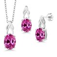 thumbnail image 1 of Gem Stone King 925 Sterling Silver Pink Created Sapphire Pendant and Earrings Jewelry Set for Women | 3.00 Cttw | Oval 9X7 | Gemstone September Birthstone | with 18 inch Chain, 1 of 3