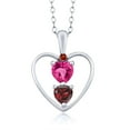 thumbnail image 1 of Gem Stone King 925 Sterling Silver Pink Created Sapphire Pendant Necklace for Women (0.94 Cttw, Gemstone September Birthstone, Heart 5MM and 4MM, with 18 inch Silver Chain), 1 of 3