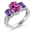 thumbnail image 1 of Gem Stone King 3.30 Cttw Pink Created Sapphire and Purple Amethyst 3-Stone Ring for Women | 925 Sterling Silver | Gemstone Birthstone (Size 9), 1 of 6
