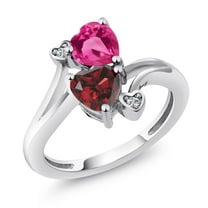 Gem Stone King 925 Sterling Silver Pink Created Sapphire Red Garnet and White Moissanite Ring for Women (1.83 Cttw, Heart Shape 6MM, Gemstone September Birthstone, Size 5)