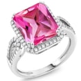 thumbnail image 1 of Gem Stone King 925 Sterling Silver Pink Created Sapphire Ring for Women (6.60 Cttw, Emerald Cut 12X10MM, Gemstone September Birthstone, Available in Size 5, 6, 7, 8, 9), 1 of 5