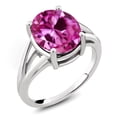 thumbnail image 1 of Gem Stone King 925 Sterling Silver Pink Created Sapphire Ring for Women (7.50 Cttw, Gemstone September Birthstone, Oval 12X10MM, Available in Size 5,6,7,8,9), 1 of 7