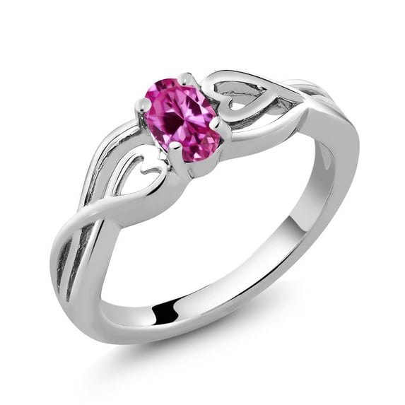 Gem Stone King 925 Sterling Silver Pink Created Sapphire Ring for Women (0.50 Cttw, Oval 6X4MM, Available in Size 5, 6, 7, 8, 9)