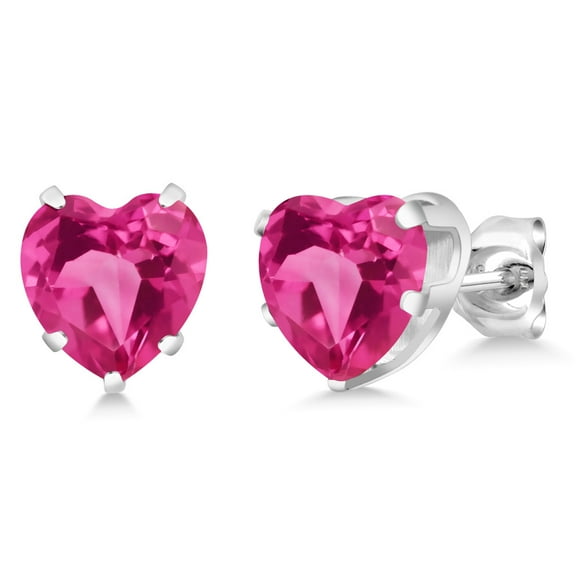 Gem Stone King 925 Sterling Silver Pink Created Sapphire Stud Earrings for Women Men (4.86 Cttw, Heart Shape 8MM)