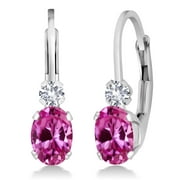 GEM STONE KING 925 Sterling Silver Peach Morganite and White Created Sapphire Leverback Earrings for Women (1.08 Cttw, Gemstone October Birthstone, Oval 6X4MM, Round 2MM, 3/4 inch)