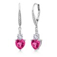 thumbnail image 1 of Gem Stone King 925 Sterling Silver Pink Created Sapphire White Created Sapphire and White Lab Grown Diamond Drop Dangle Earrings for Women (3.33 Cttw, Heart Shape 7MM, Round 4MM), 1 of 4