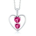 thumbnail image 1 of Gem Stone King 925 Sterling Silver Pink Created Sapphire and White Diamond Pendant Necklace for Women (1.11 Cttw, Gemstone September Birthstone, Heart 5MM and 4MM, with 18 inch Silver Chain), 1 of 3