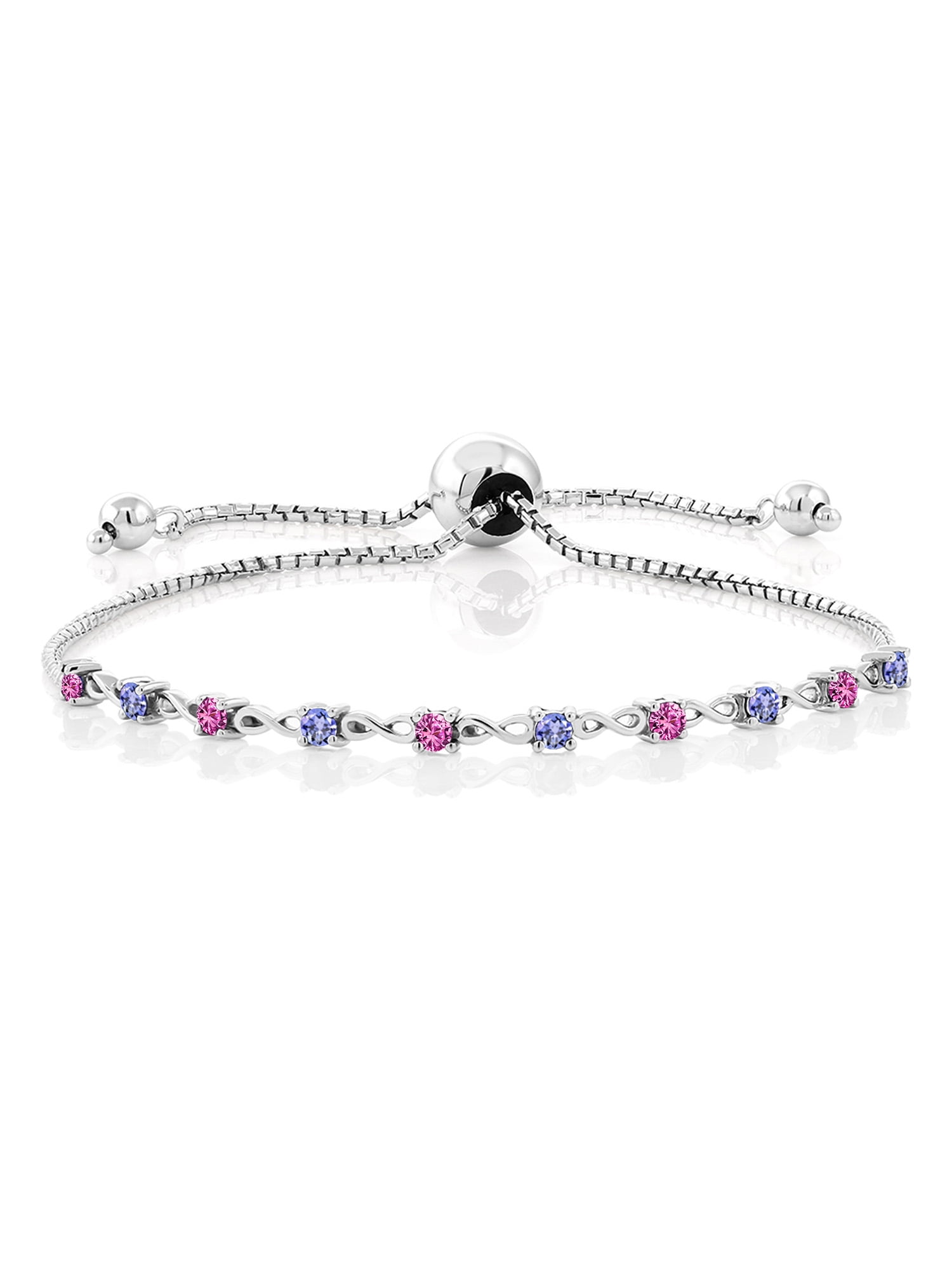 Gem Stone King 925 Sterling Silver Pink Created Sapphire and Blue