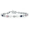 thumbnail image 1 of Gem Stone King 925 Sterling Silver Pink Lab Grown Diamond and Blue SapphireBracelet for Women (2.67 Cttw, Gemstone April Birthstone, Round 4MM, 7.5 inch), 1 of 3