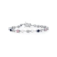thumbnail image 1 of Gem Stone King 925 Sterling Silver Pink Lab Grown Diamond and Blue SapphireBracelet for Women (2.67 Cttw, Gemstone April Birthstone, Round 4MM, 7 inch), 1 of 3
